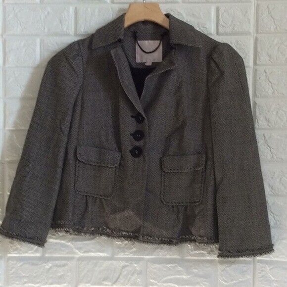 Rebecca Taylor black white textured Raw Hem blazer Women’s Size 2 - Picture 2 of 7